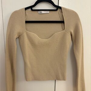 Zara Tan Ribbed Knit Sweater